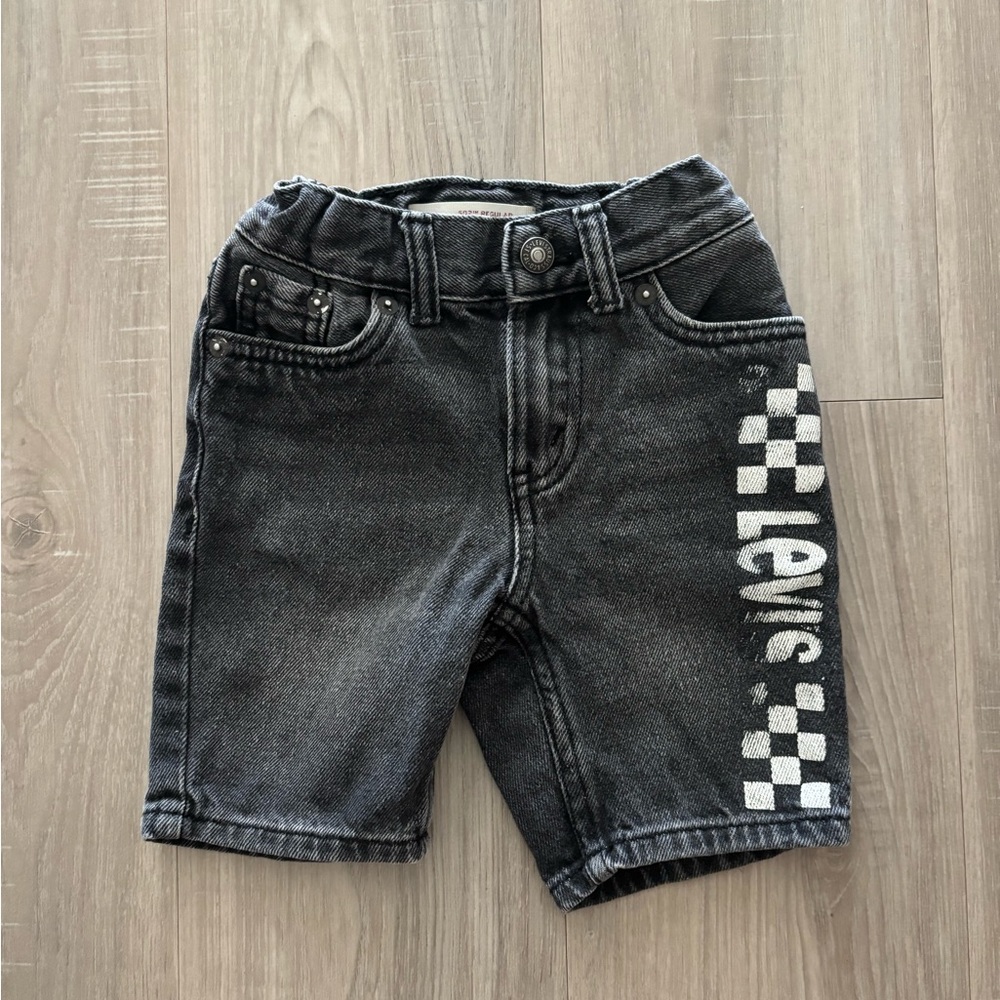 Levi's 2t Kids Black Denim Shorts checkered design